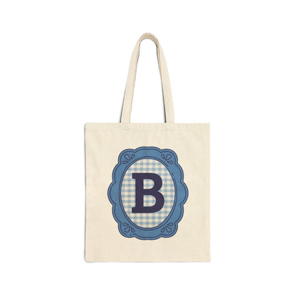 Cute Initial Tote Bag for Daughter, Gingham Birthday Present for Niece, Cousin or Sister, Pretty Matching Bachelorette Tote for Bridesmaid B