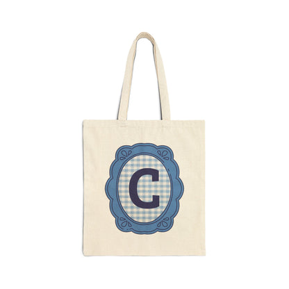 Cute Initial Tote Bag for Daughter, Gingham Birthday Present for Niece, Cousin or Sister, Pretty Matching Bachelorette Tote for Bridesmaid C