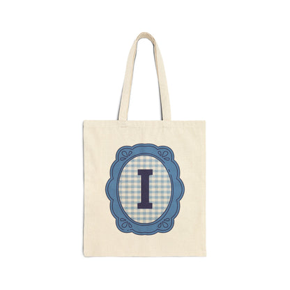 Cute Initial Tote Bag for Daughter, Gingham Birthday Present for Niece, Cousin or Sister, Pretty Matching Bachelorette Tote for Bridesmaid I