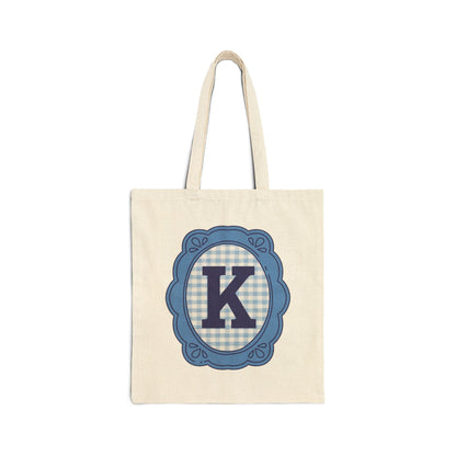 Cute Initial Tote Bag for Daughter, Gingham Birthday Present for Niece, Cousin or Sister, Pretty Matching Bachelorette Tote for Bridesmaid K