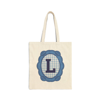 Cute Initial Tote Bag for Daughter, Gingham Birthday Present for Niece, Cousin or Sister, Pretty Matching Bachelorette Tote for Bridesmaid L