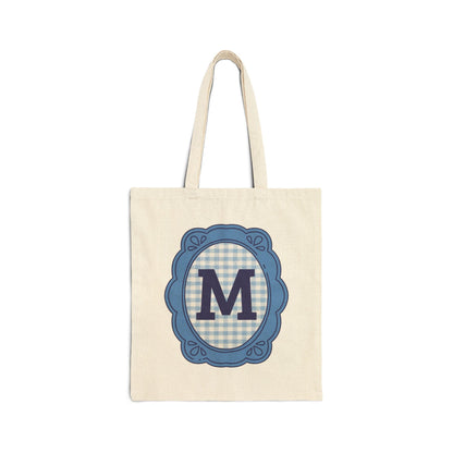 Cute Initial Tote Bag for Daughter, Gingham Birthday Present for Niece, Cousin or Sister, Pretty Matching Bachelorette Tote for Bridesmaid M