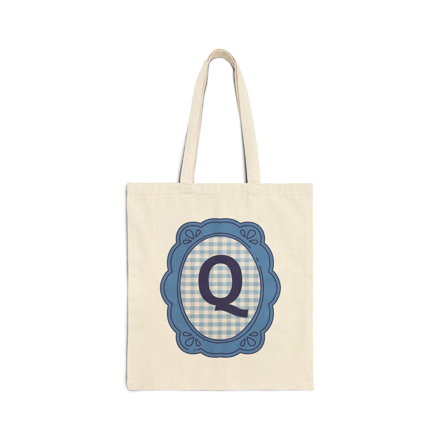 Cute Initial Tote Bag for Daughter, Gingham Birthday Present for Niece, Cousin or Sister, Pretty Matching Bachelorette Tote for Bridesmaid Q