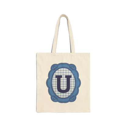Cute Initial Tote Bag for Daughter, Gingham Birthday Present for Niece, Cousin or Sister, Pretty Matching Bachelorette Tote for Bridesmaid U