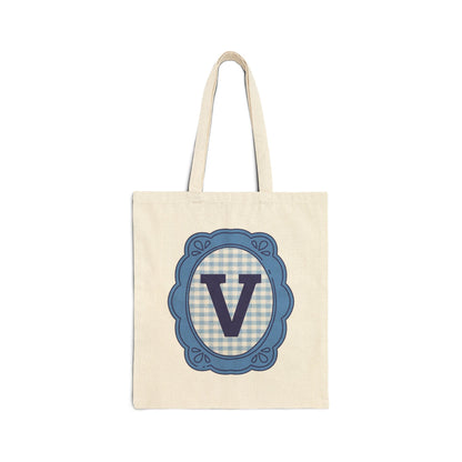 Cute Initial Tote Bag for Daughter, Gingham Birthday Present for Niece, Cousin or Sister, Pretty Matching Bachelorette Tote for Bridesmaid V