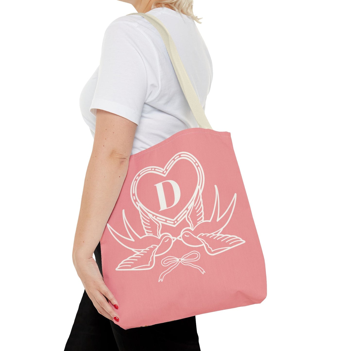 Cute Matching Bridal or Bachelorette Tote Bag with Birds, Nostalgic 90s Aesthetic Tote Bag with Heart, Soft Girl Style Present for Sister: D