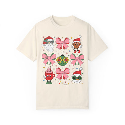 Cute Pastel Christmas T-Shirt with Groovy Coquette Bows