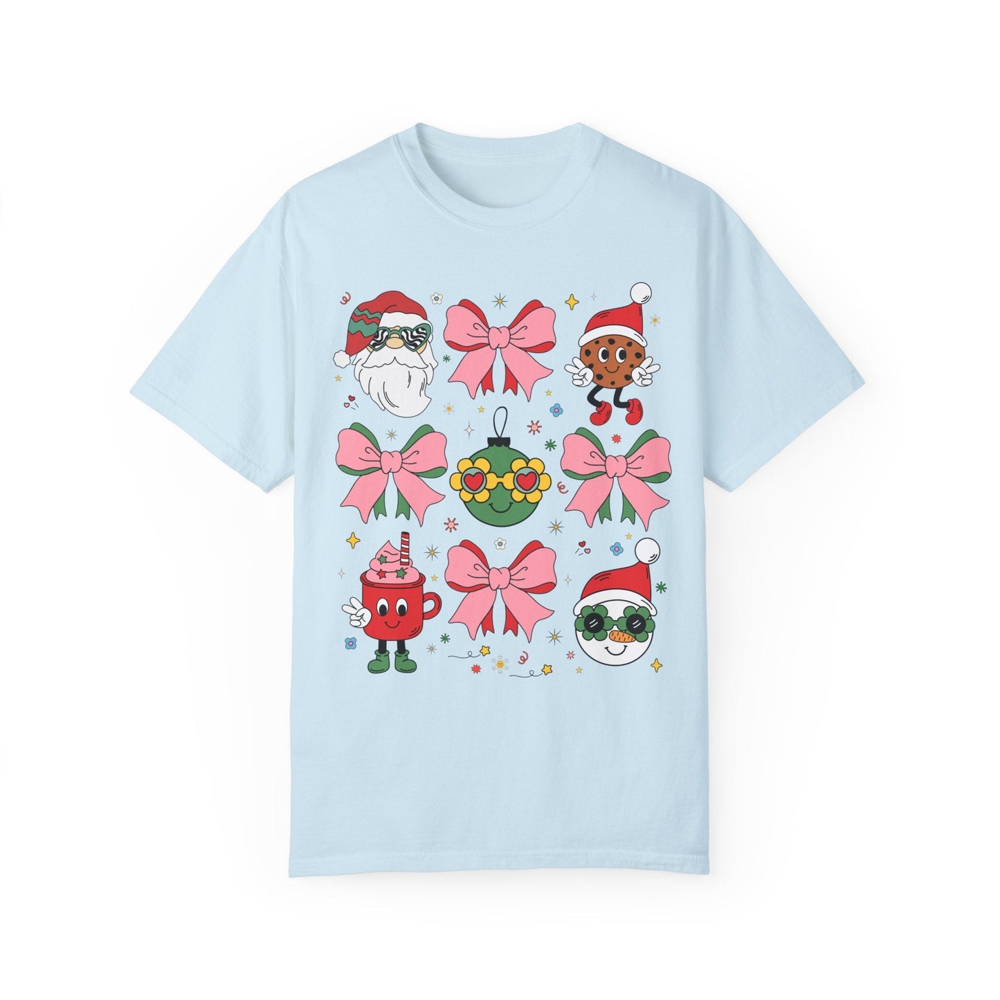 Cute Pastel Christmas T-Shirt with Groovy Coquette Bows