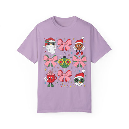 Cute Pastel Christmas T-Shirt with Groovy Coquette Bows