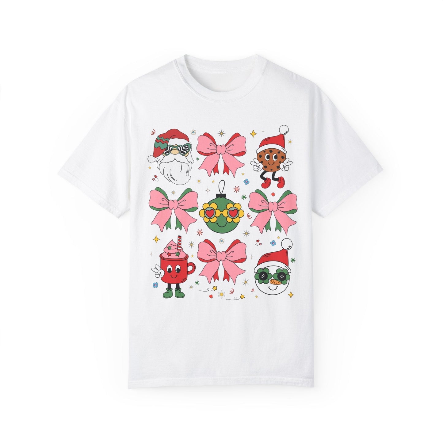 Cute Pastel Christmas T-Shirt with Groovy Coquette Bows