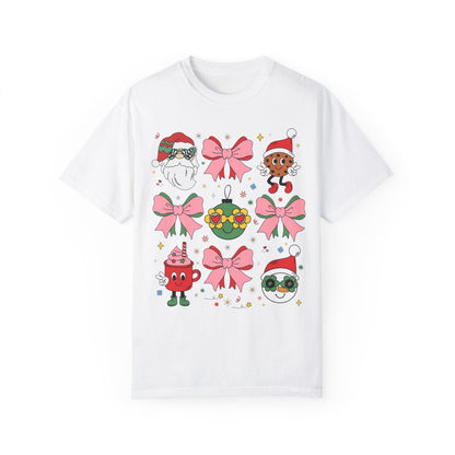 Cute Pastel Christmas T-Shirt with Groovy Coquette Bows