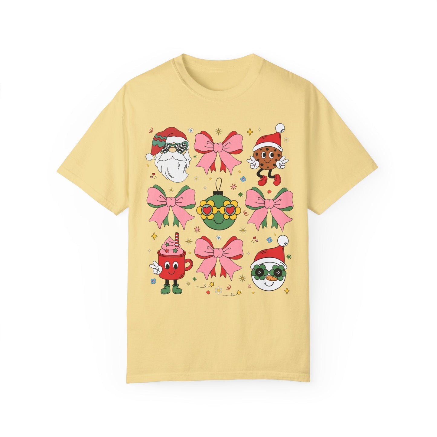 Cute Pastel Christmas T-Shirt with Groovy Coquette Bows
