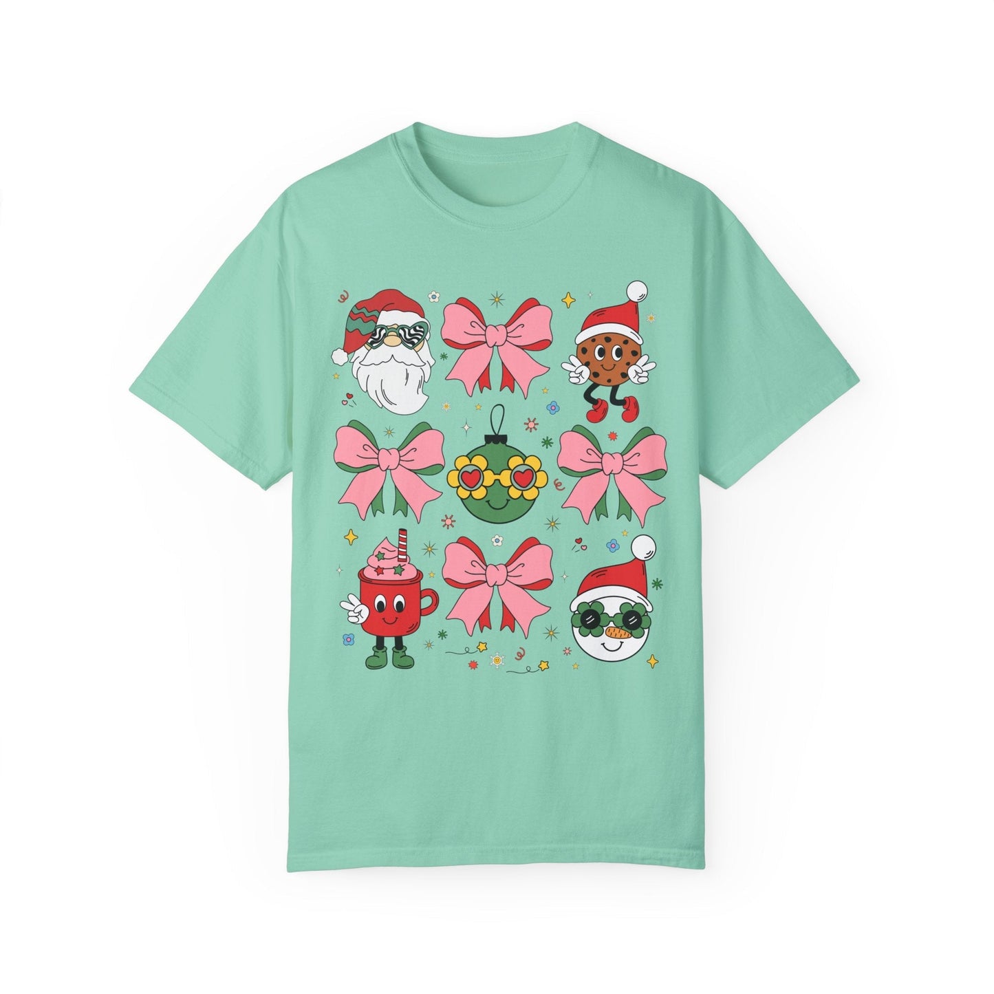 Cute Pastel Christmas T-Shirt with Groovy Coquette Bows
