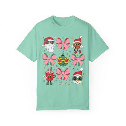 Cute Pastel Christmas T-Shirt with Groovy Coquette Bows