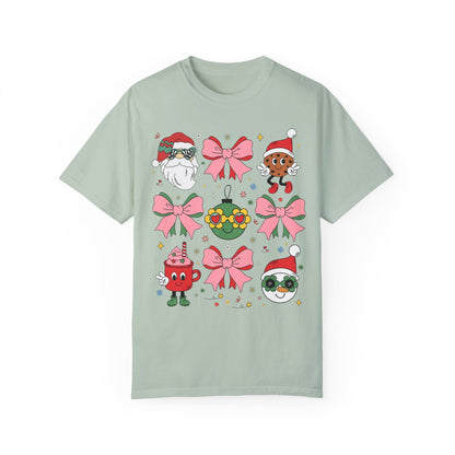 Cute Pastel Christmas T-Shirt with Groovy Coquette Bows