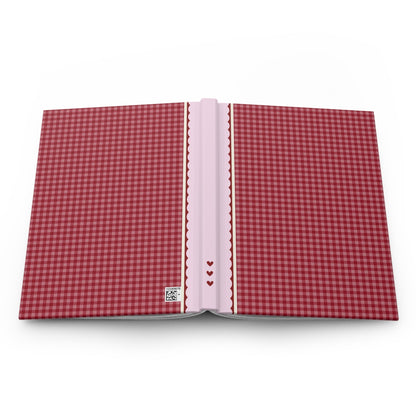 Cute Plaid Notebook with Hearts: Red