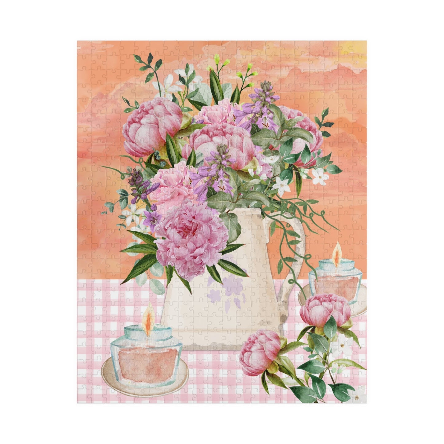 Puzzle: Pink Flowers and Orange Sunset