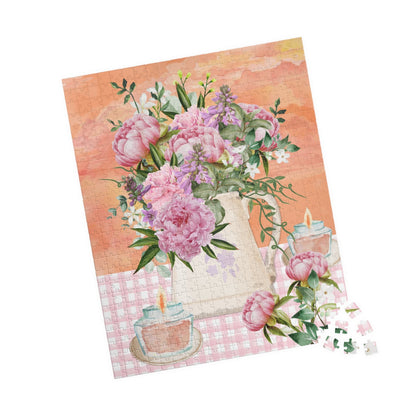 Puzzle: Pink Flowers and Orange Sunset