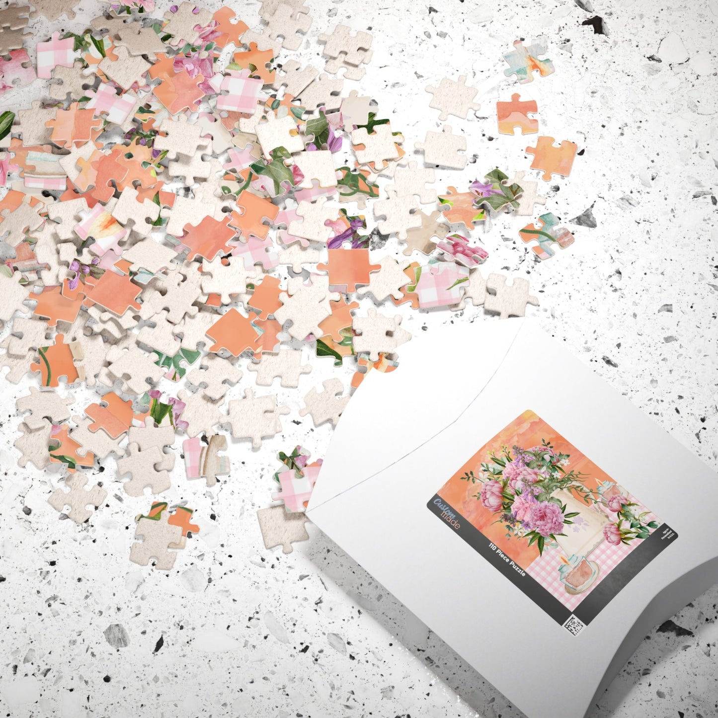 Puzzle: Pink Flowers and Orange Sunset
