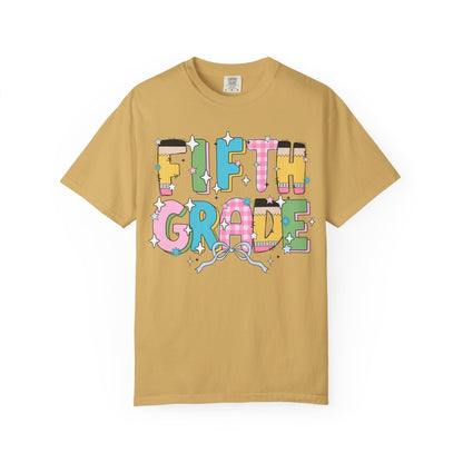 Fifth Grade Teacher Tee Shirt with Pink Gingham