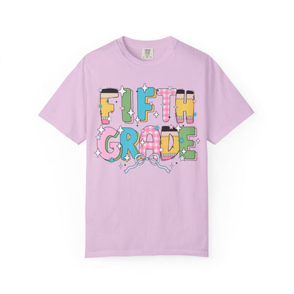 Fifth Grade Teacher Tee Shirt with Pink Gingham