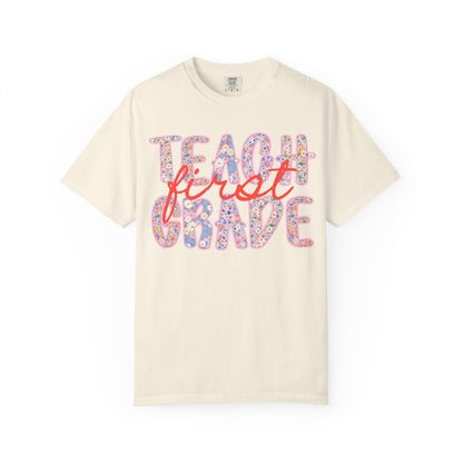 First Grade Teacher Floral Tee