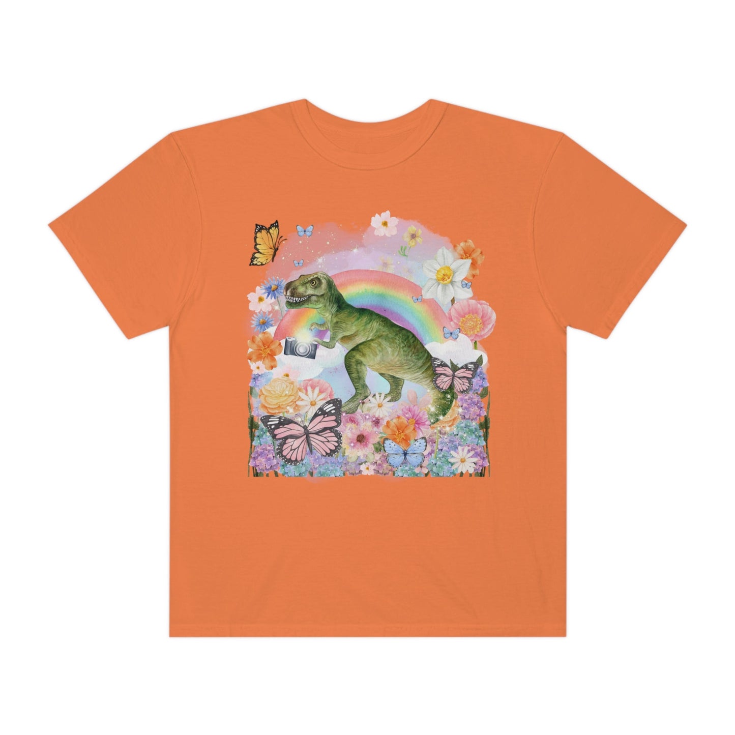 Floral Dinosaur Holding a Camera: Funny Photographer Tee