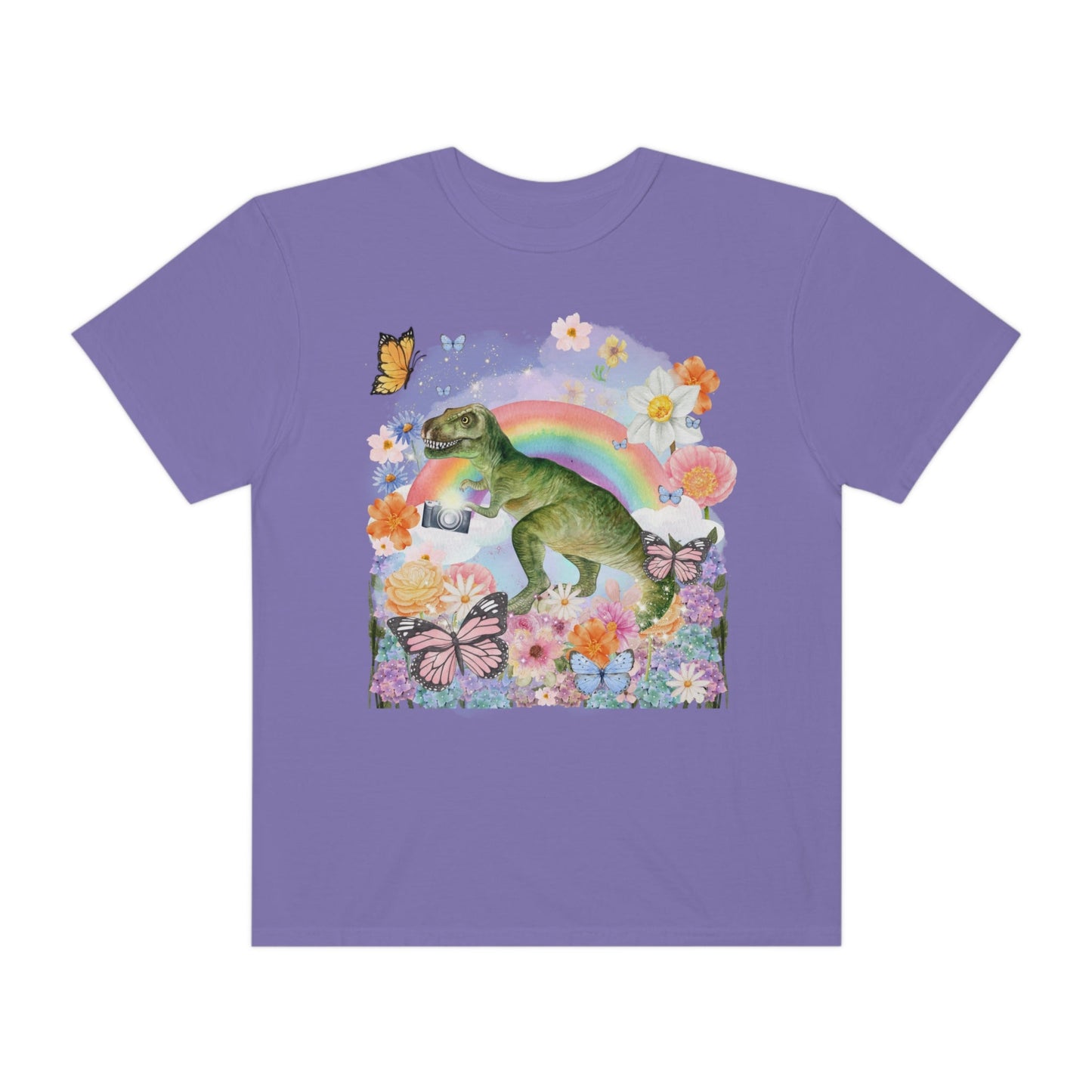 Floral Dinosaur Holding a Camera: Funny Photographer Tee
