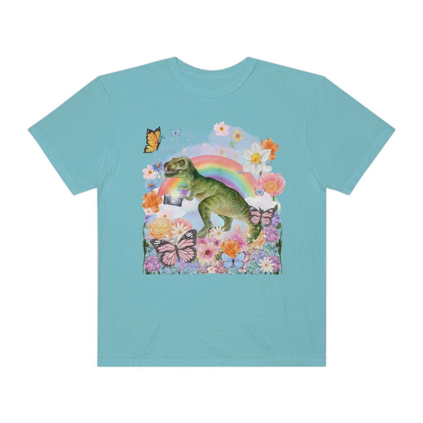 Floral Dinosaur Holding a Camera: Funny Photographer Tee