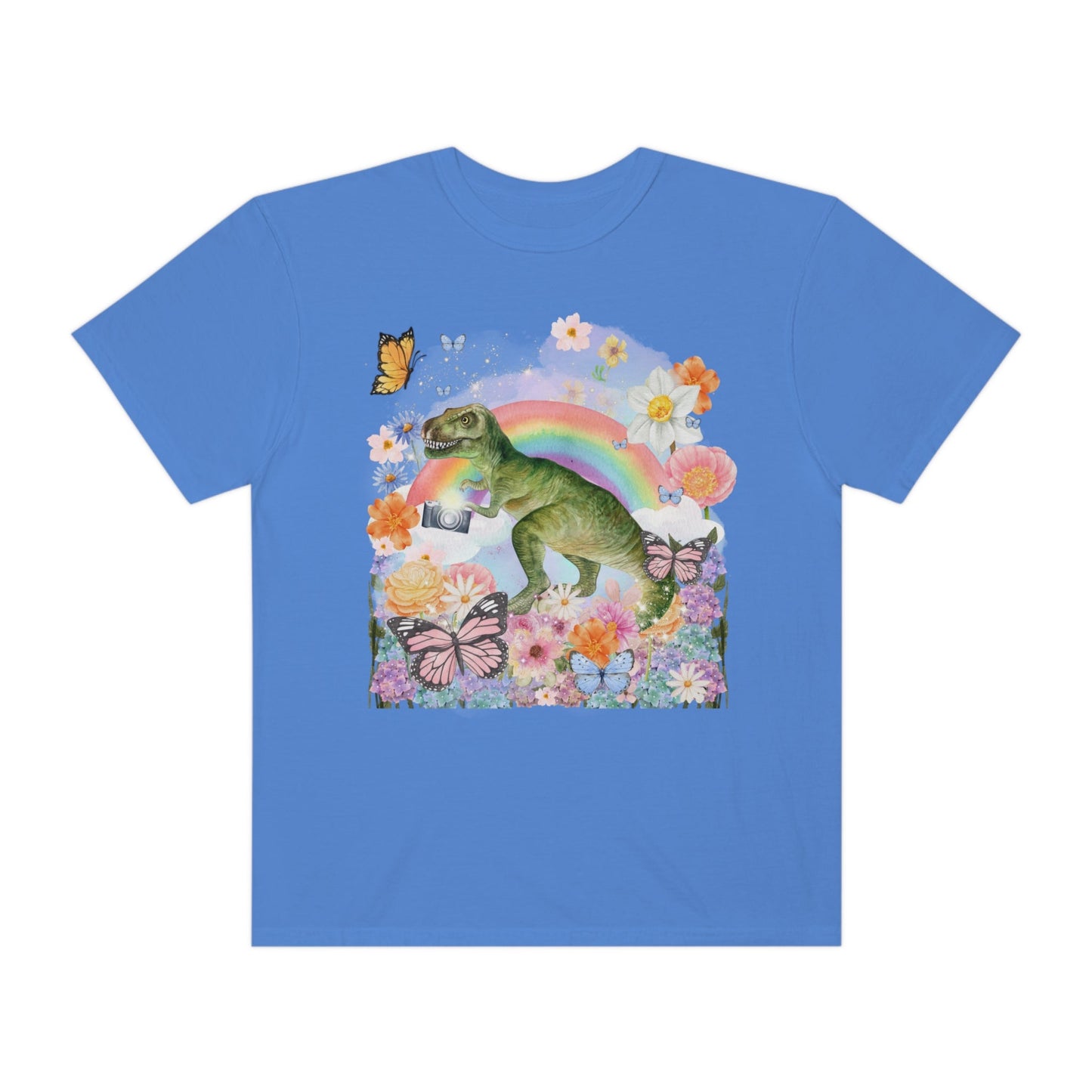 Floral Dinosaur Holding a Camera: Funny Photographer Tee