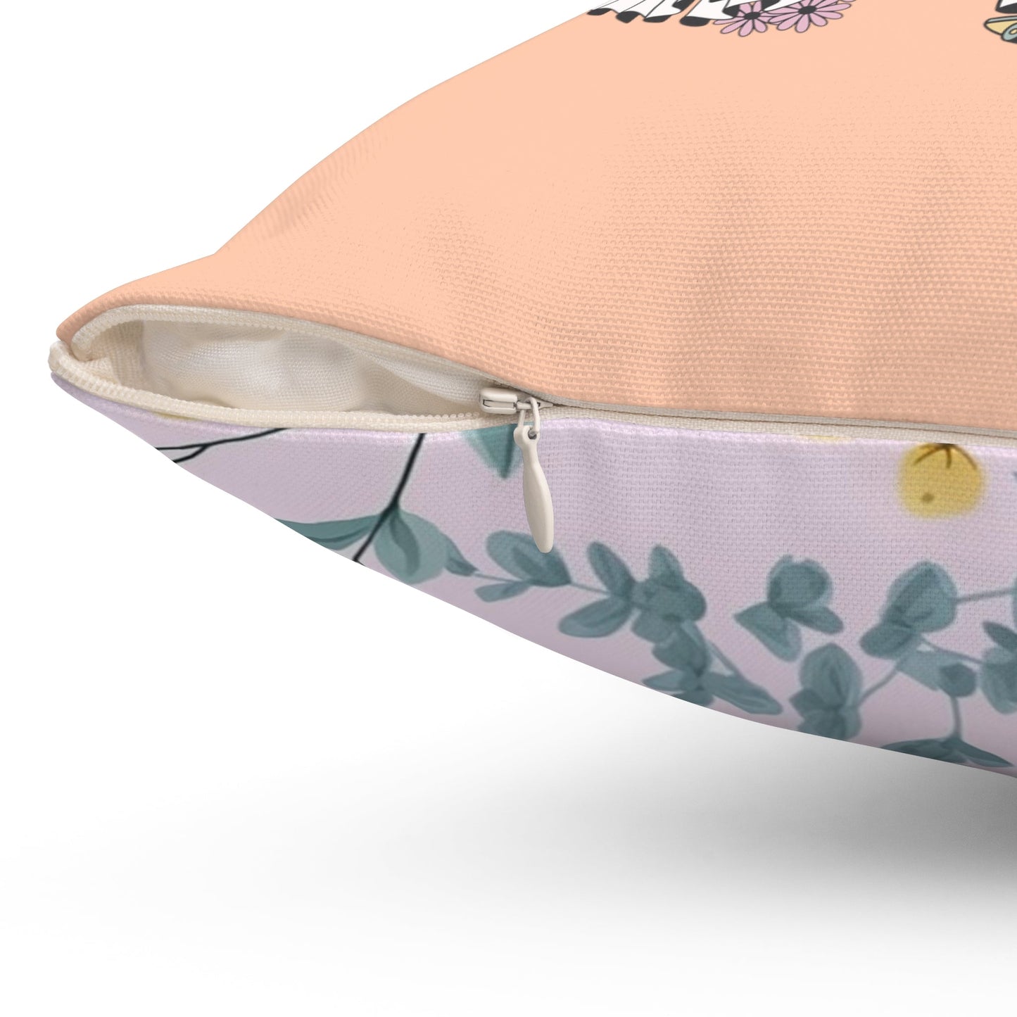 Floral Ghost Pillow for Halloween: Pastel Goth Groovy Ghost with Flowers and Boho Butterflies