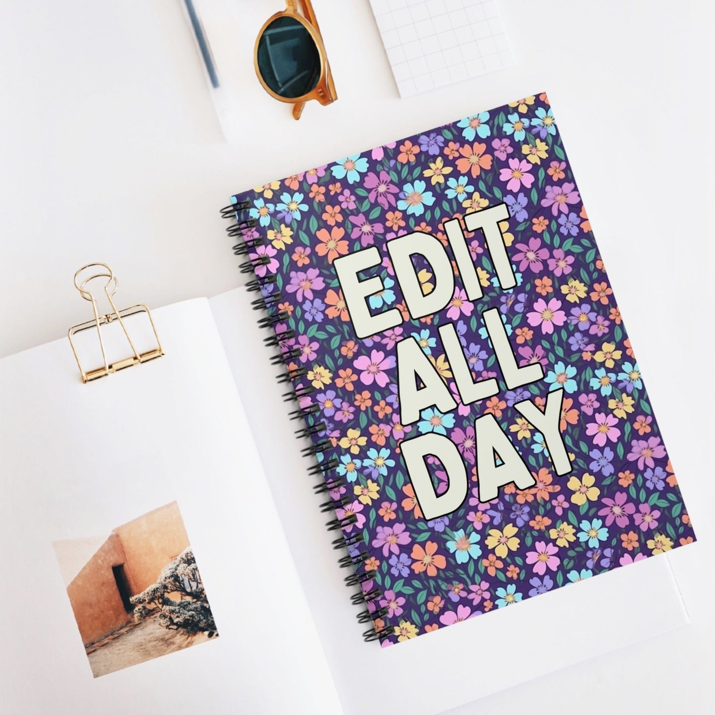 Floral Gift for Editor or Wedding Photographer: Edit All Day Spiral Notebook