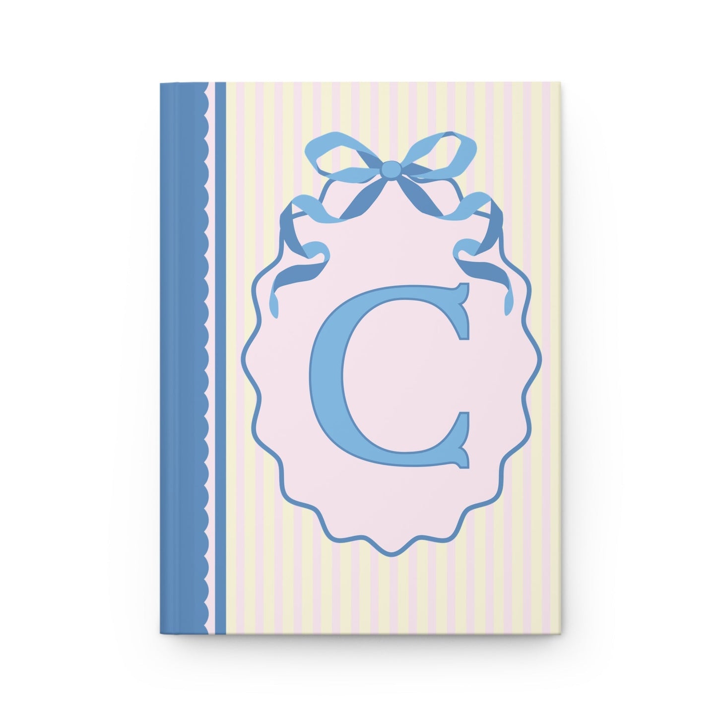 Floral Initial Notebook with Blue Ribbon and Yellow Stripes: C