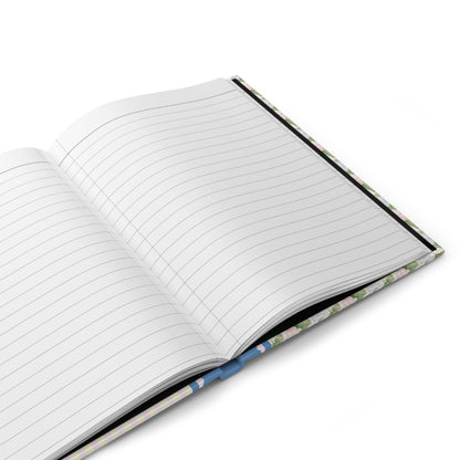 Floral Initial Notebook with Blue Ribbon and Yellow Stripes: H