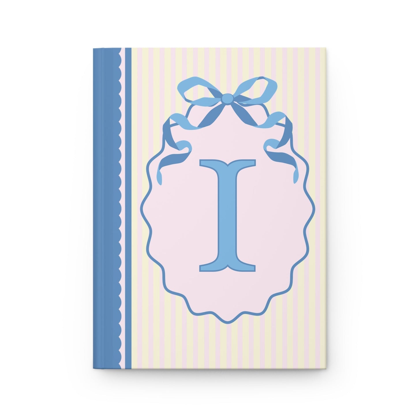 Floral Initial Notebook with Butterflies and Ribbon, Pastel Striped Hardcover Notebook with Flowers: I