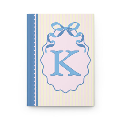 Floral Initial Notebook with Blue Ribbon and Yellow Stripes: K