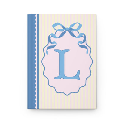 Floral Initial Notebook with Blue Ribbon and Yellow Stripes: L