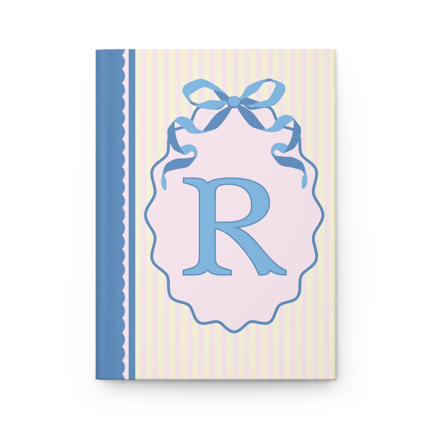 Floral Initial Notebook with Butterflies and Ribbon, Pastel Striped Hardcover Notebook with Flowers: R