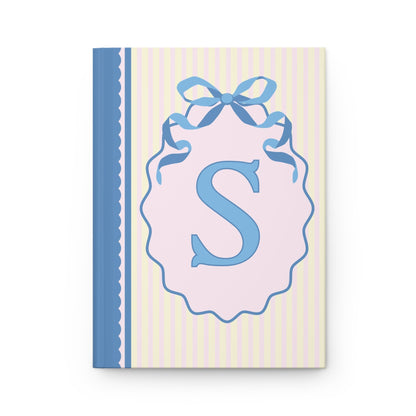 Floral Initial Notebook with Blue Ribbon and Yellow Stripes: S