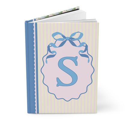 Floral Initial Notebook with Blue Ribbon and Yellow Stripes: S