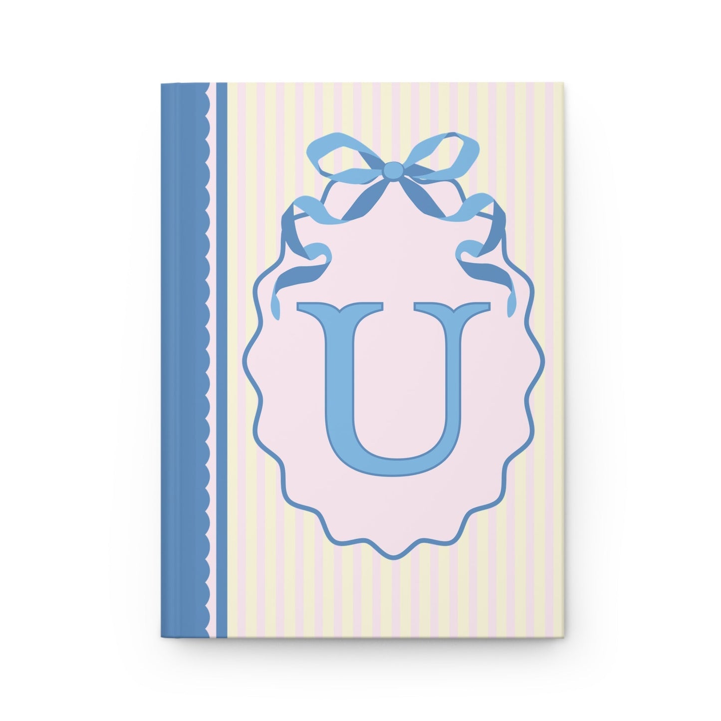Floral Initial Notebook with Blue Ribbon and Yellow Stripes: U