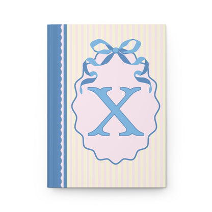 Floral Initial Notebook with Blue Ribbon and Yellow Stripes: X