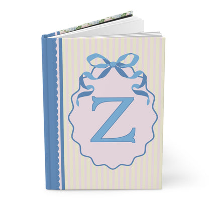 Floral Initial Notebook with Blue Ribbon and Yellow Stripes: Z