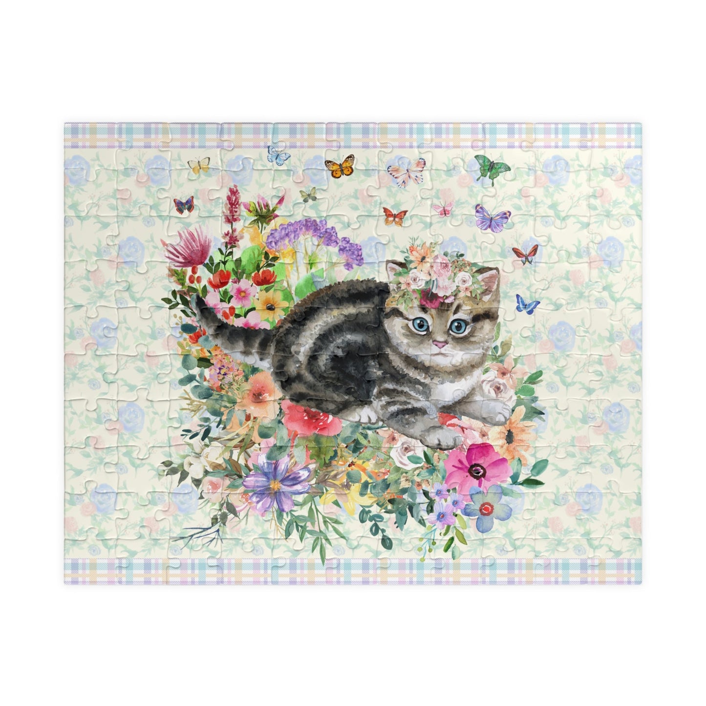 Floral Kitten Puzzle with Butterflies