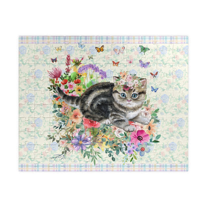 Floral Kitten Puzzle with Butterflies