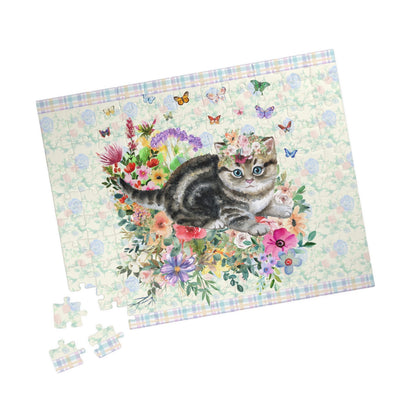 Floral Kitten Puzzle with Butterflies