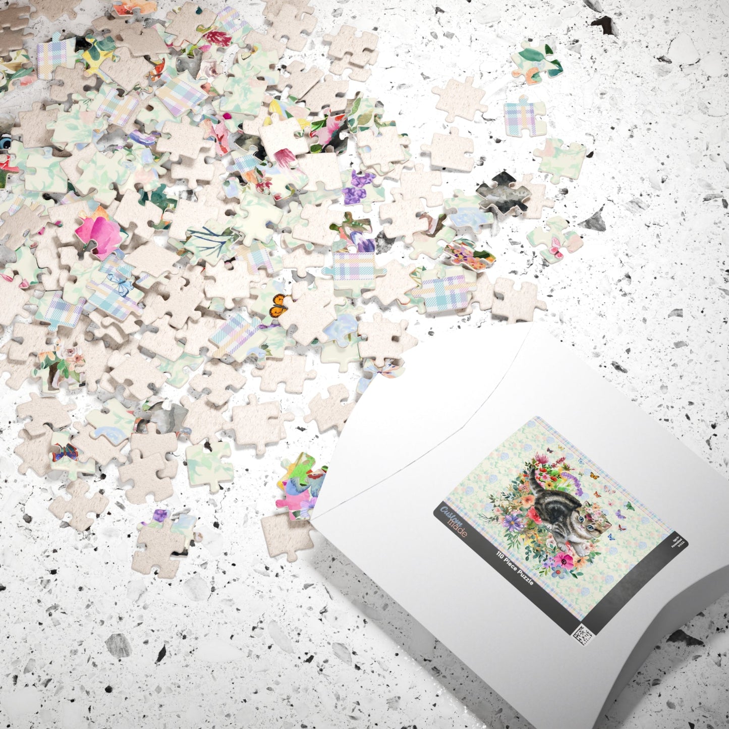 Floral Kitten Puzzle with Butterflies