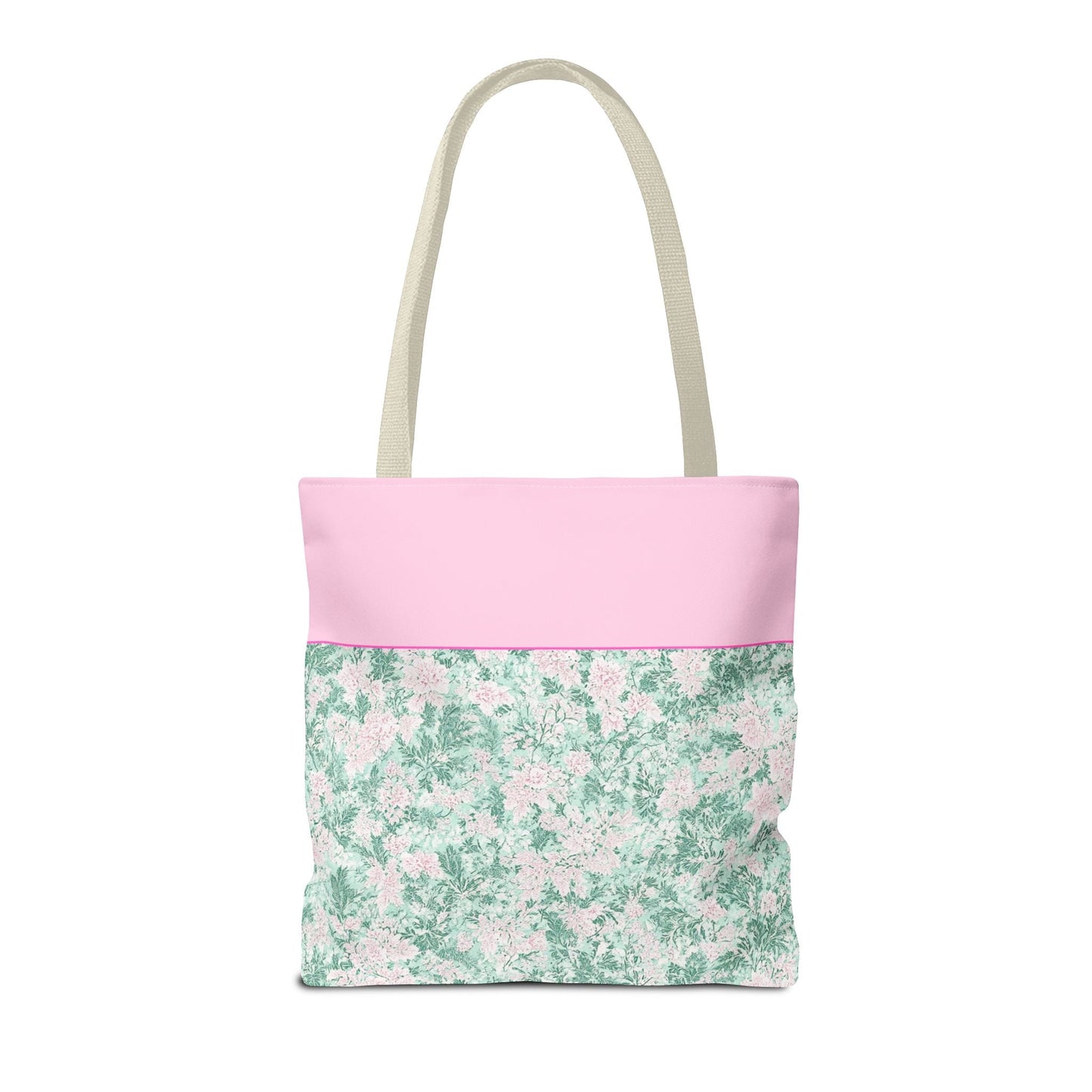 Floral Vintage Aesthetic Tote Bag with Initial for Sister or Bachelorette Party, Cute Mint and Pink Bag for Trip to Beach, Bag for Dance: E