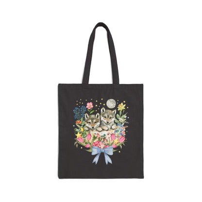 Floral Wolf Tote Bag