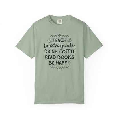 Fourth Grade Teacher Tee Shirt with Flowers